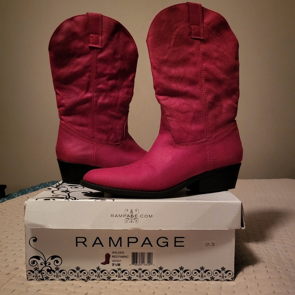 Rampage Red Fabric Cowgirl Valentine Western Country Womens Boots Size 91/2 Med - Picture 1 of 7